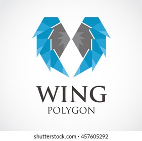 Wing of polygon fly abstract vector and logo design or template luxury business icon of company identity symbol concept