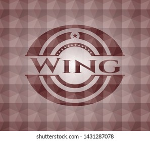 Wing red badge with geometric background. Seamless.