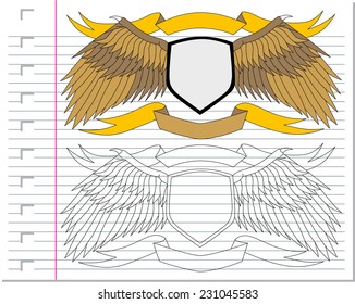 wing and ribbon on paper