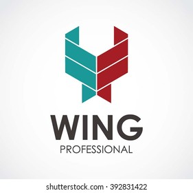 Wing ribbon of professional abstract vector and logo design or template fly business icon of company identity symbol concept
