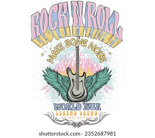 Wing rock and roll vector graphic print design for t-shirt.