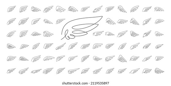 Wing set continuous line vector drawing.. Modern minimalist simple linear style