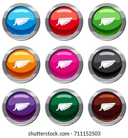 Wing set icon isolated on white. 9 icon collection vector illustration