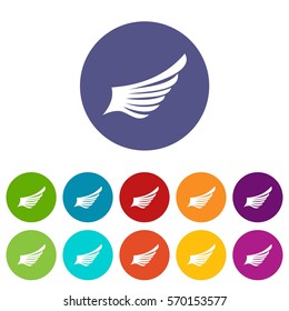 Wing set icons in different colors isolated on white background