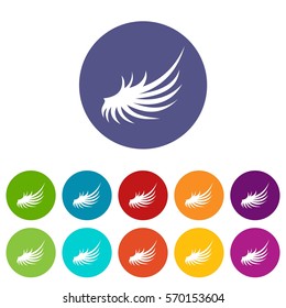 Wing set icons in different colors isolated on white background