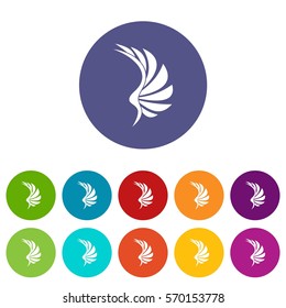 Wing set icons in different colors isolated on white background