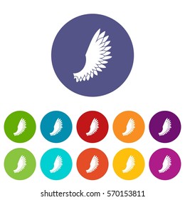 Wing set icons in different colors isolated on white background