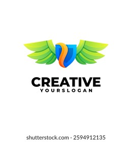 wing shield gradient logo design 