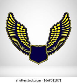 Wing Shield Logo. Sport Emblem. Bird Symbol. Moto Logotype. Motorbike Label. Race Sign. Vintage Stamp. Tattoo Design. Falcon Wings