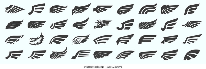 Wing signs heraldry  design elements set. Vector illustration