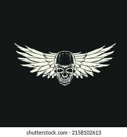 wing with skull in the middle white wings black skull falt vector isolated