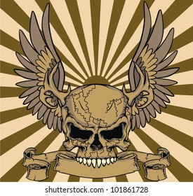 wing skull ribbone isolated