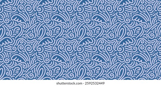 Wing and spiral doodle pattern in blue theme