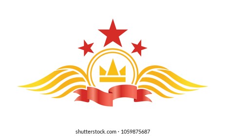 Wing star ribbon crown concept background illustration vector logo emblem isolated