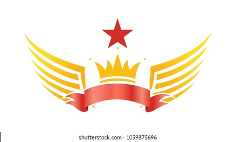 Wing star ribbon crown concept background illustration vector logo emblem isolated