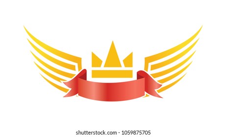 Wing star ribbon crown concept background illustration vector logo emblem isolated