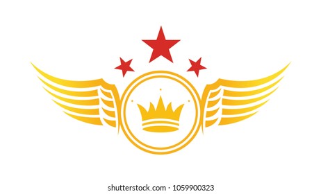 Wing star ribbon crown concept background illustration vector emblem isolated