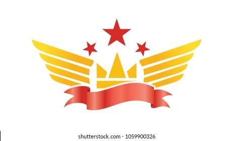 Wing star ribbon crown concept background illustration vector emblem isolated