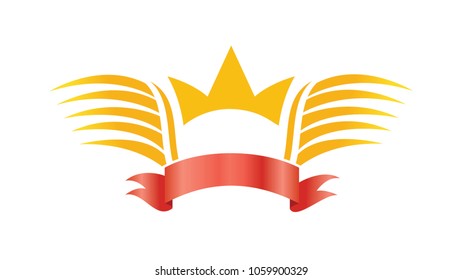 Wing star ribbon crown concept background illustration vector emblem isolated