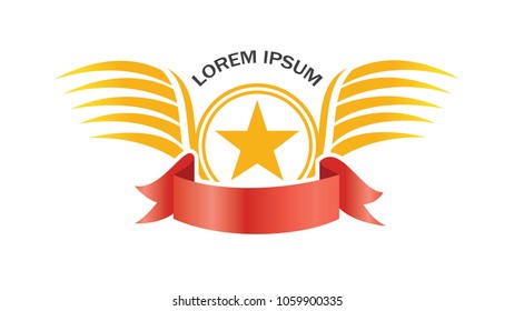 Wing star ribbon crown concept background illustration vector emblem isolated