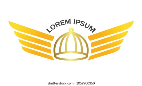 Wing star ribbon crown concept background illustration vector emblem isolated