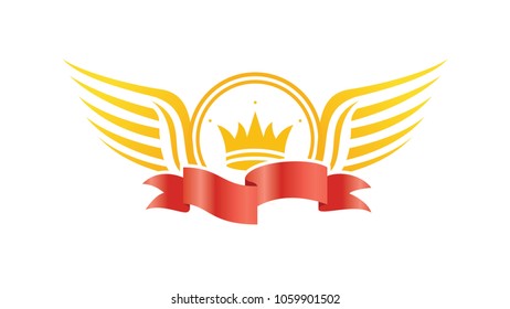 Wing star ribbon crown concept background illustration vector emblem isolated