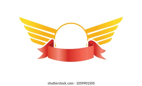 Wing star ribbon crown concept background illustration vector emblem isolated
