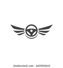 Diseño vectorial del logotipo del ala y del volante de dirección