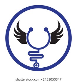 Wing stethoscope logo vector design icon.