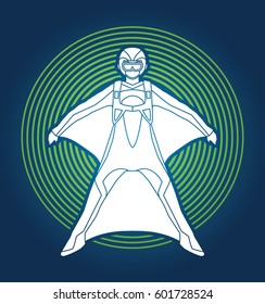 Wing suit extreme sports designed on circle light background graphic vector