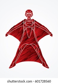 Wing Suit Extreme Sports Designed Using Red Grunge Brush Graphic Vector