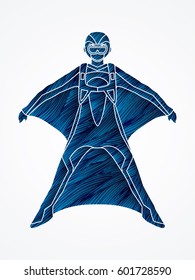 Wing suit extreme sports designed using blue grunge brush graphic vector