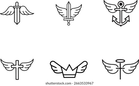 Wing Symbol Collection Sword, Anchor, Cross, Crown, and Halo Emblem