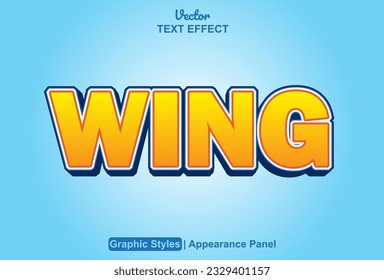 wing text effect with orange graphic style and editable.