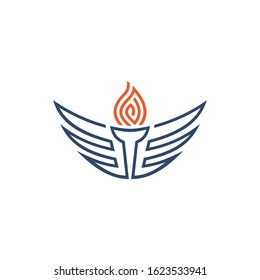wing and torch logo design, line art style, vector illustration