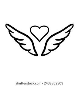 Wing vector icon in doodle style. Symbol in simple design. Cartoon object hand drawn isolated on white background.