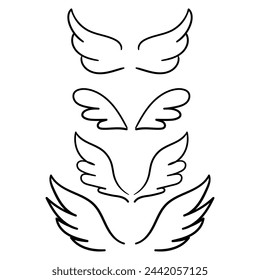 Wing vector icon in doodle style. Symbol in simple design. Cartoon object hand drawn isolated on white background.