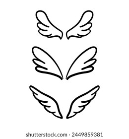 Wing vector icon in doodle style. Symbol in simple design. Cartoon object hand drawn isolated on white background.