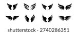 wing vector set icon set . Various artistic wing illustrations, bird, angel, bat, eagle, and minimalist wing icons on white background . eps 10
