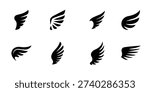 wing vector set icon set . Various artistic wing illustrations, bird, angel, bat, eagle, and minimalist wing icons on white background . eps 10
