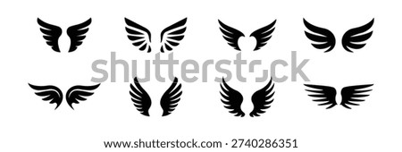 wing vector set icon set . Various artistic wing illustrations, bird, angel, bat, eagle, and minimalist wing icons on white background . eps 10