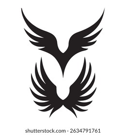 wing vector set, wing logo designs. Various artistic wing illustrations, bird, angel, bat, eagle, and minimalist wing icons for branding, tattoos,