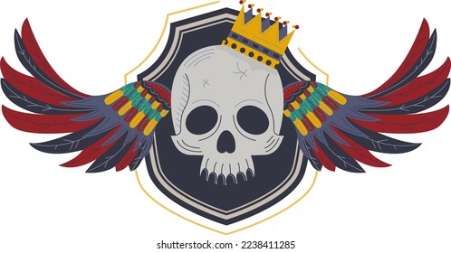 Wing vintage skull banner, art symbol, emblem skull sign, modern decoration adornment, design, in cartoon style vector illustration.