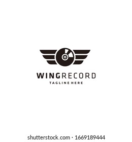 Wing vinyl record studio music logo icon vector design