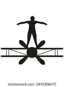 Wing Walking Stunt Einfache Kunst. Stuntman auf dem Flügel des Flugzeugs. Minimalism Vektorillustration kann T-Shirt-Print verwenden. EPS 10