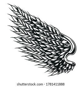 Wing of wheat ears vintage template in monochrome style isolated vector illustration