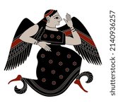 Winged ancient Greek goddess Eris. Vase painting style.