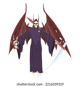 winged angel death and hourglass   scythe  vector flat style
