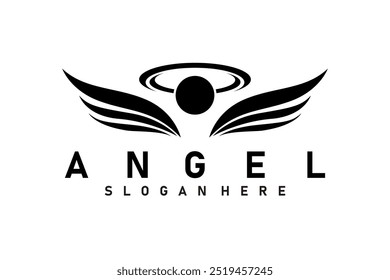 winged angel logo icon design illustration black and white vector