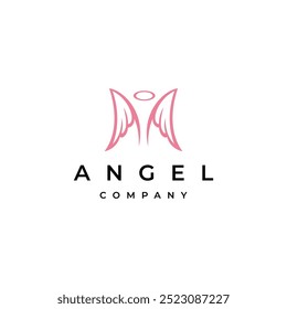 Winged angel in simple flat vector logo design style